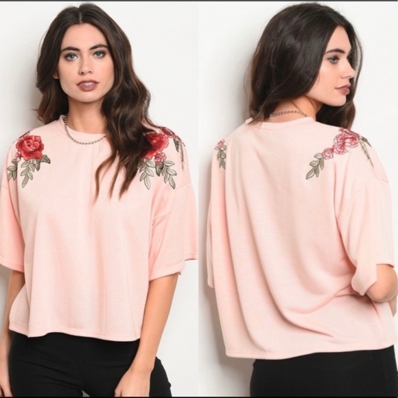 MNM Couture Tops - Pink Top with Floral Patches
